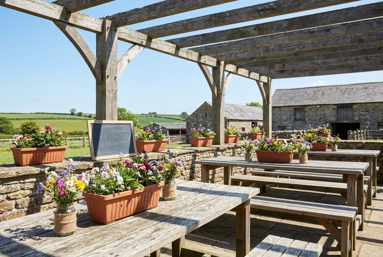 Gemütliche Café-Terrasse am Hof